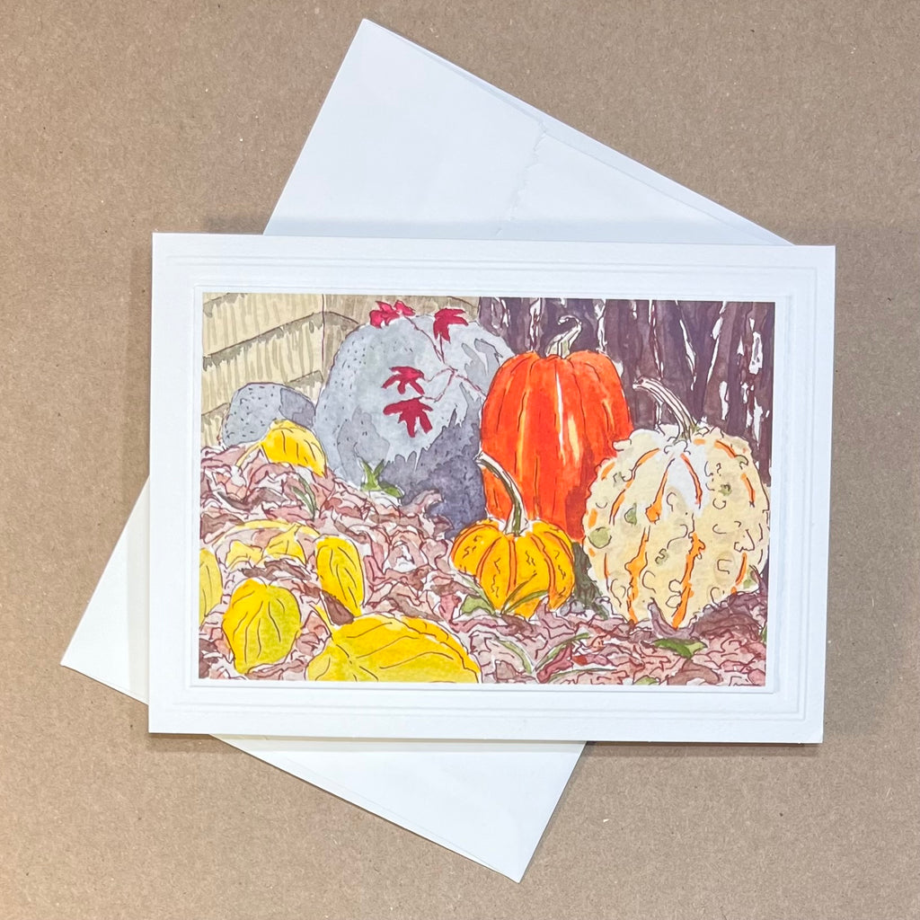Pumpkins in the Leaves - Art Card