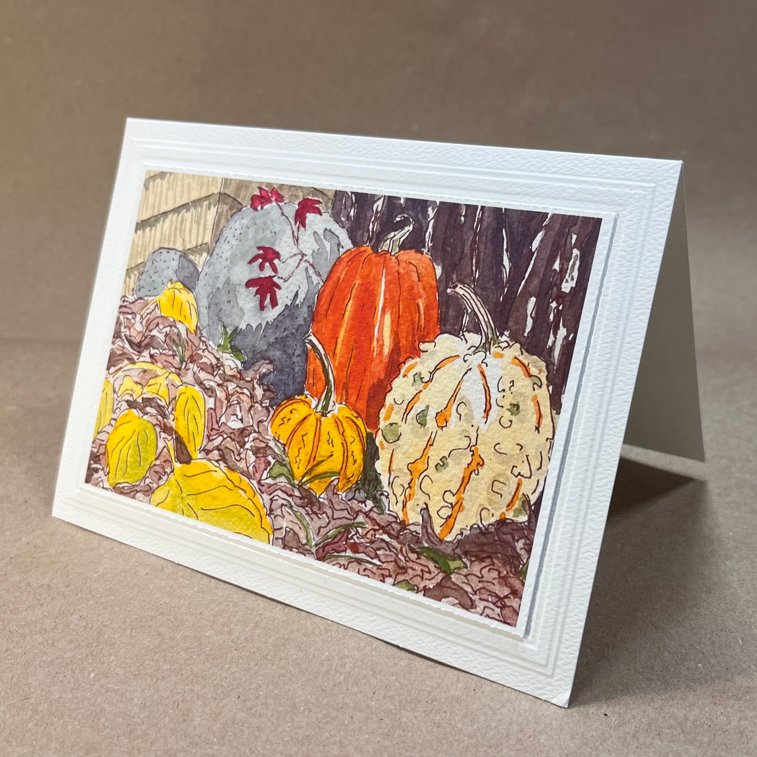 Pumpkins in the Leaves - Art Card